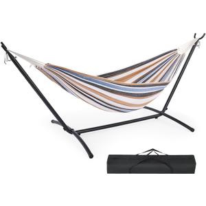 DUMOS Double Hammock with Space Saving Stand, Heavy Duty Steel Frame, Portable for Outside & Indoor Use, 450lbs Capacity, Easy Assembly, Carrying Bag Included, Beige (96IN)