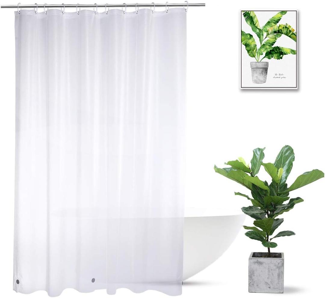 Short Shower Curtain Liner 72 x 65 Inch, Waterproof Frosted Plastic Shower Liner with Rustproof Metal Grommets and 3 Weights for Bathroom