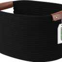 ECDYQXVU Cotton Rope Basket, Storage Baskets with Handle, 15x10x9 Inch Woven Basket for Shelves, Laundry, Towels, Clothes, Books (Black, 1 Pack)