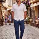 COOFANDY Mens Cotton Linen Pants Casual Drawstring Summer Beach Pants Lightweight Linen Dress Trousers (Blue, M)