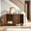 HOOBRO Cat Litter Box Enclosure, 31.5" Hidden Litter Box Furniture with Wave-Patterned Door & Side Entrance, Litter Box Cabinet with Raised Wooden Legs, Living Room End Side Table, Walnut WL28MW01