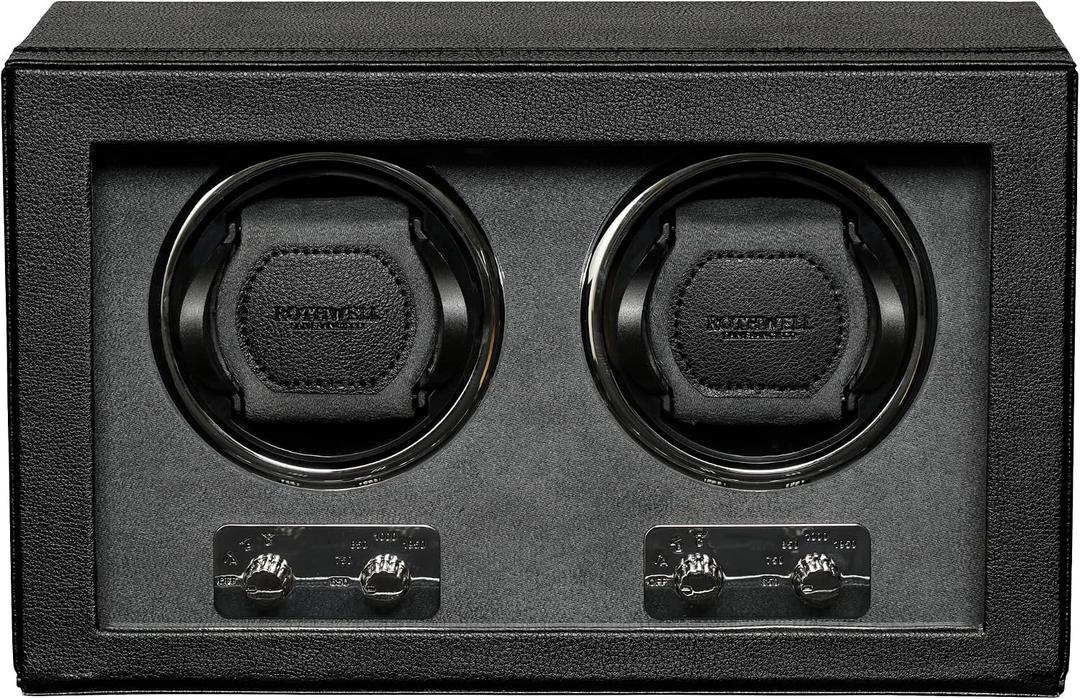 ROTHWELL Double Watch Winder for Automatic Watches with Quiet Motor with Multiple Speeds and Rotation Settings (Black/Grey)