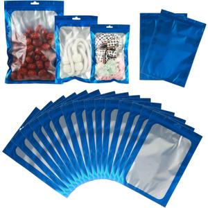 120 PCS-7x10 Reclosable Mylar Bags Blue for Food Storage, Resealable Mylar Bag 1 Quart with Clear Window for Small Businesses, Smell Proof Aluminum Foil Zipper Edible Packaging Bag for Candies