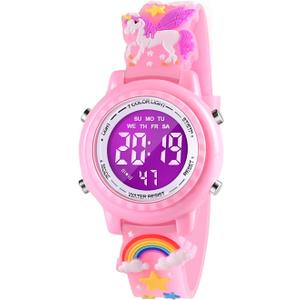 3D Cartoon Waterproof Kids Watches with Alarm - Best Toys Gifts for Girls Age 3-10 (Pink)