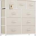 YITAHOME Dresser with 9 Drawers - Fabric Storage Tower, Tall Chest Organizer Unit for Living Room, Entryway with Sturdy Steel Frame, Wooden Top, Cream