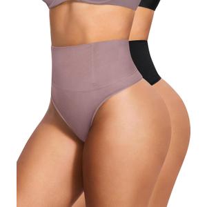 Eleady Thong Shapewear Tummy Control - 2 Piece Mid-Waist Compression Underwear Women Seamless Butt Lifting Panties (Small, Black+purple)