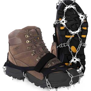 Upgraded Version of Walk Traction Ice Cleat Spikes Crampons,True Stainless Steel Spikes and Durable Silicone,Boots for Hiking On Ice & Snow Ground,Mountian. (Medium, Black)