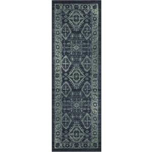 Maples Rugs Georgina Traditional Runner Rug  Made in USA  Washable, Non Slip Indoor Carpet for Hallway, Kitchen, and Laundry Room, 2' x 6', Navy Blue/Green