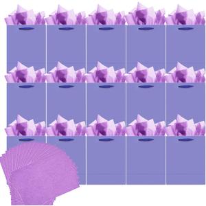 qiqee 24pcs Violet Gift Bags with Tissue Paper for Wedding, Birthday, Party Supplies-4.7"x6.3"x2.4" Small Size Cardboard Gift Bags24pcs Bags + Tissue Paper
