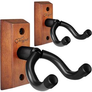 SNIGJAT Guitar Wall Mount 2 Pack, Guitar Hanger Wall Hook Holder Stand with Screws, Hardwood Mount Hanger for Acoustic Bass,Banjo, Mandolin (Black Elegant)