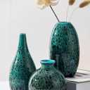 Ceramic Bud Vase Set, Fambe Blue Glazed Finish, Decorative Flower Vases (Blue-Set of 3)