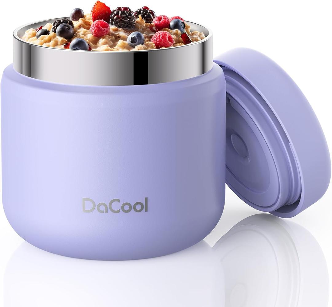 DaCool Kids Thermo for Hot Food 13 OZ Insulated Food Jar Kids Lunch Food Thermo Vacuum Stainless Steel Insulated Lunch Container Bento for School Office Picnic Travel Outdoors, Light-Purple