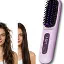 2026 Go Brush Pro for Short Hair, Portable Straightener Brushs for Travel, with LCD Temperature Display, Fast Heating Cordless Mini Hair Brushs Styling Tools (Purple)