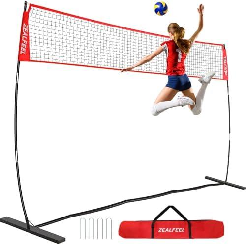 ZEALFEEL Volleyball Net, 12ft/20ft Volleyball Training Net for Backyard Height Adjustable, Portable Freestanding Practice Net for Hitting & Serving Drills, Pop up Net with Carry Bag for Indoor Outdoor