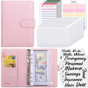 SKYDUE Budget Binder, Money Saving Binder with Zipper Envelopes, Cash Envelopes and Expense Budget Sheets for Budgeting (Pink)