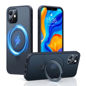 TORRAS Magnetic for iPhone 16 Case with Stand, Built-in Stand Compatible with MagSafe, 3X Military-Grade Protection, Translucent Slim Phone Case for iPhone 16 6.1'', Matte Blue