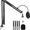 TONOR Microphone Stand Extension Arm, Studio Suspension Scissor Boom Arm with Pop Filter, 3/8" to 5/8" Adapter, Excellent Compatibility, Mic Clip, Upgraded Heavy Duty Clamp, T30