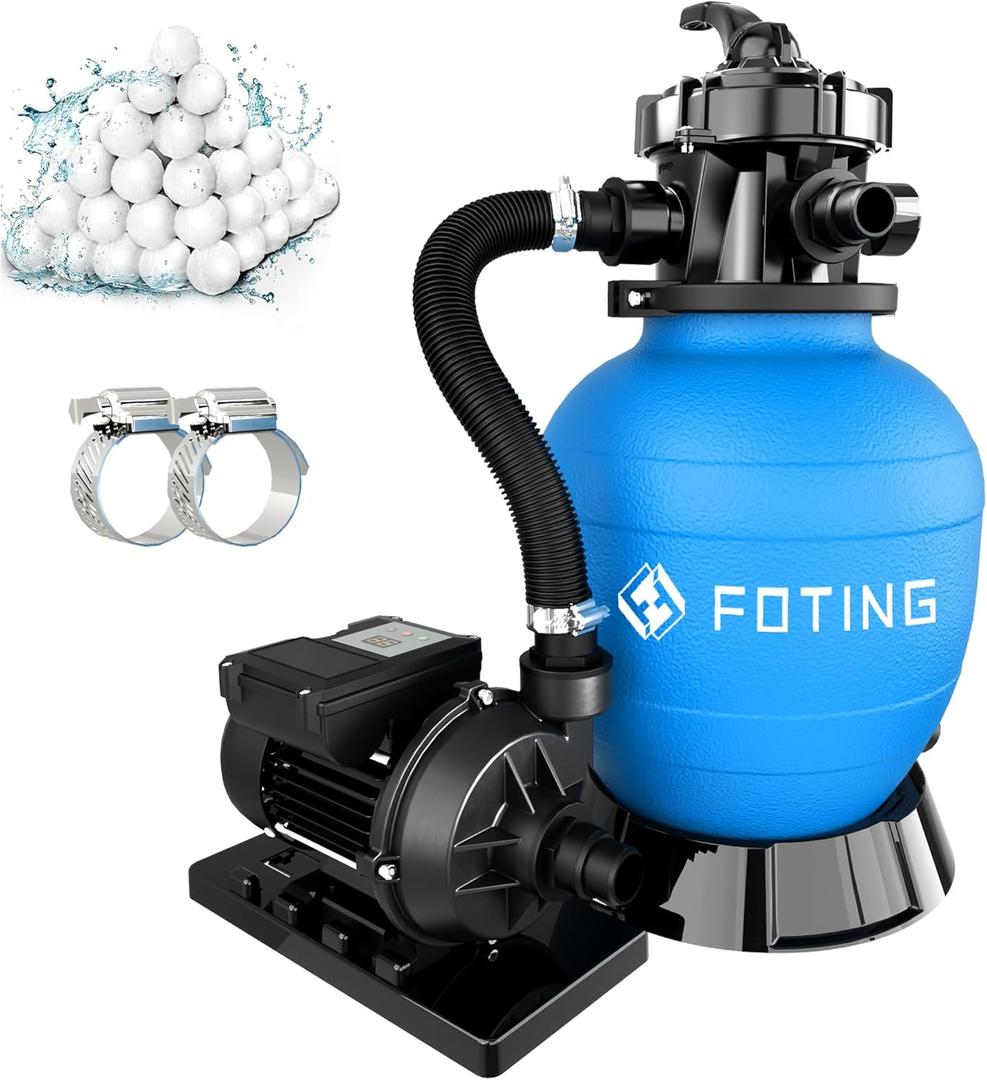 FOTING 2025 Upgraded Sand Filter Pump for Above Ground Pool with Timer, 12in, 1/2 HP, Max 3000GPH for Pools Up to 8000GAL, 6-Way Valve, Enhanced Circulation for Crystal-Clear Pool