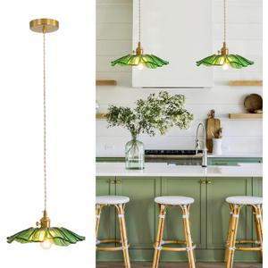 Pendant Light Kitchen Lights Glass Hanging Light Fixture Folwer Light Pendant Lights Modern Lighting for Bedroom Kitchen Hallway Bathroom Green Sunflower
