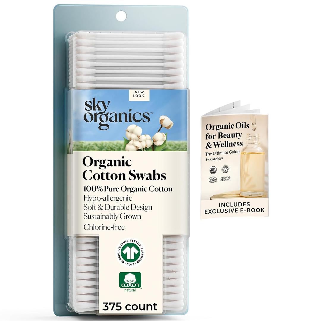 Sky Organics - Organic Cotton Swabs, Ultra Soft Tips - Strong & Durable - Hypoallergenic - Chlorine Free - Sustainable - Natural, Vegan & Cruelty Free - Skin Care & Self Care w ebook