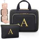 Gifts for Women, Initial Toiletry Makeup Bag Hanging Cosmetic Organizer with Embroidery Letter Personalized Nurse Teacher Appreciation Birthday Valentines Day Gifts for Mom Sister Wife Friends Auntie