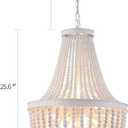 Q&S Beaded Chandelier Farmhouse White Wood Beaded Boho Light Fixture Vintage Antique 8 Lights for Dining Room Nursery Kitchen Foyer Bedroom Living Room UL Listed