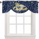 Merry Christmas Tie Up Valances for Windows Navy Blue Gold Polka Dot Winter Snowflakes Curtain Valance Rod Pocket Adjustable Tie-Up Window Treatments Curtains for Kitchen Bathroom Bedroom, 42"x18"