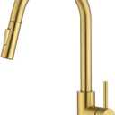 Tohlar Gold Kitchen Faucet with Pull Down Sprayer, Gold Kitchen Sink Faucet for 1 or 3 Hole, Modern Stainless Steel Sink Faucet with Deck Plate for Farmhouse Laundry Rv, Brushed Gold