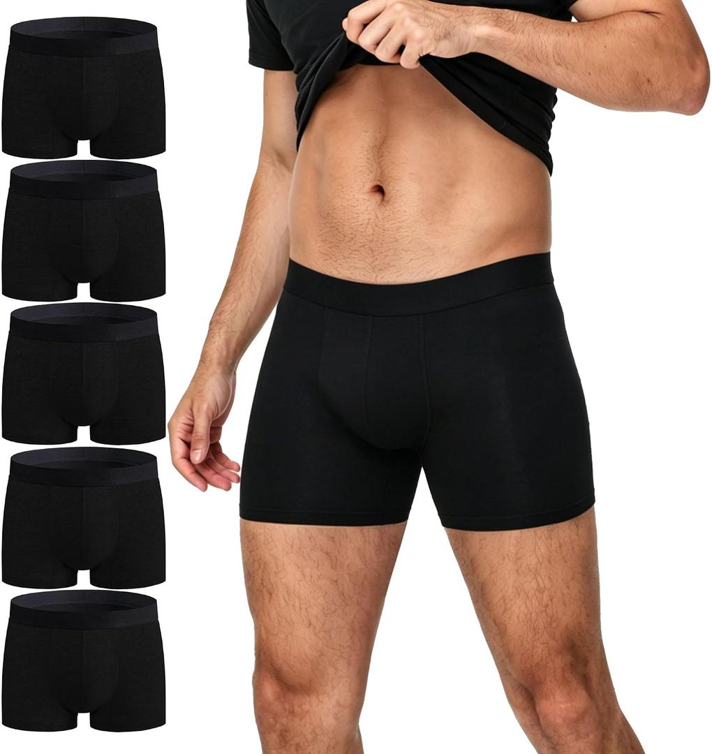 BATTEWA Incontinence for Men Washable, Leak Proof Underwear Briefs,Wide Band Boxer Brief Front Absorbency Area for Bladder Leak 50ml(5 Pack,Medium,Black) (Black)
