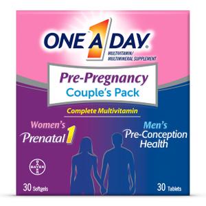 2 x One A Day Men's & Women's Pre-Pregnancy Multivitamin Softgel including Vitamins A, Vitamin C, Vitamin D, B6, B12, Folic Acid & more, 30+30 Count, Supplement for Before, During, and Postnatal, EXP: 2026/06