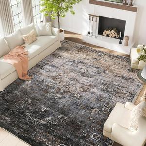 CAROMIO Washable 9x12 Area Rugs, Large Rugs for Living Room Ombre Vintage Distressed Bedroom Rug, Ultra-Thin Soft Non-Slip Area Rug for Dining Room, Brown Multi (9ftx12ft)
