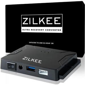 ZILKEE SATA/IDE to USB 3.0 Hard Drive Adapter - Universal Converter for 2.5/3.5 IDE & SATA HDD/SSD, External Drive Reader with 12V Power Supply, Supports up to 6TB