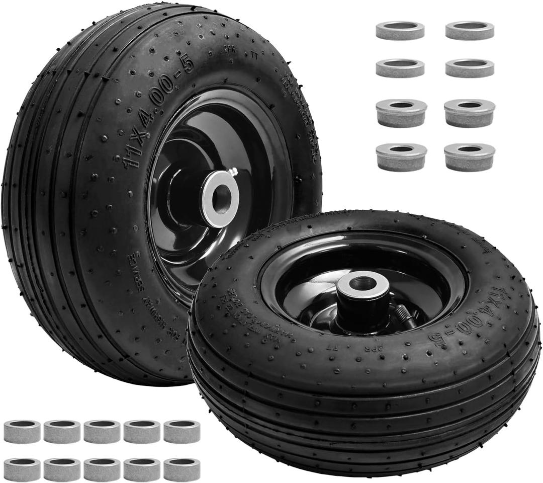 (2-Pack) 11x4.00-5 Lawn Mower Tires, 11x4.00-5 Tire and Wheel Assembly Universal Lawn Mower/Yard Tractor Turf Tires 4 Ply - 3.4 Centered Hub with 3/4 Bushing, 2 pcs