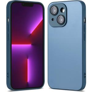 Compatible with iPhone 14 Hard Body AG Glass Matte Frost Cellphone Mobile Basic case Cover casing funda para Drop Protection Camera Lens Protection Raised Bezels (Blue)