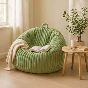 Honeydak Ribbed Rabbit Fur Stuffed Animal Storage Bean Bag Chair Cover (No Filler) Comfy Bean Bag Cover Without Filling or Home Bedroom Decor Organizing Plush Doll Textile Holder (Green,L)