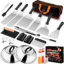 Joyfair 25Pcs Griddle Accessories Kit (with Melting Dome), Stainless Steel Flat Top Grilling Spatula Accessory Tools Set with Basting Covers Burger Press, for Outdoor BBQ Teppanyaki Hibachi Cooking