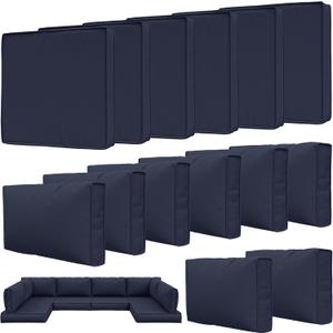 14 Pcs Outdoor Patio Cushion Covers, Replaceable Waterproof Furniture Covers, Outdoor Non-Slip Covers with Zippers, Couch 3 Sizes for Backyard Garden, Covers Only, Navy Blue