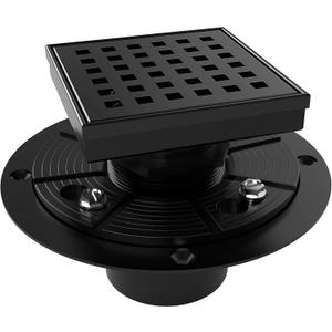 WEBANG 4 Inch Square Shower Drain Black Floor Drain with Flange Square Holes Pattern Cover Grate Removable SUS304 Stainless Steel Watermark&CUPC Certified Matte Black