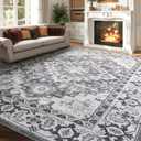 Lessymo 8 x 10 Area Rugs for Living Room- Machine Washable Area Rugs Boho Faux Wool Low Pile Area Rug for Bedroom, Floral Medallion Vintage Rugs with Non-Slip Rubber, Kid & Pet Friendly, Grey White