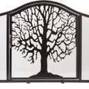 Plow & Hearth Metal Fireplace Screen Tree of Life Black | 44" W x 33" H | Magnetic Hinged Door | Spark Guard Cover | Stand Alone Wrought Iron Panel Fire Place Cover