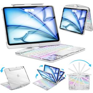 SIBEITU Wireless Keyboard Case for iPad Air 11-inch M4/M3/M2 (2026/2025/2024) & iPad Pro 11-inch 4th 3rd 2nd 1st Gen, 7-Color Backlit with Multi-Touch Trackpad for 10.9" iPad Air 4th/5th Gen, White