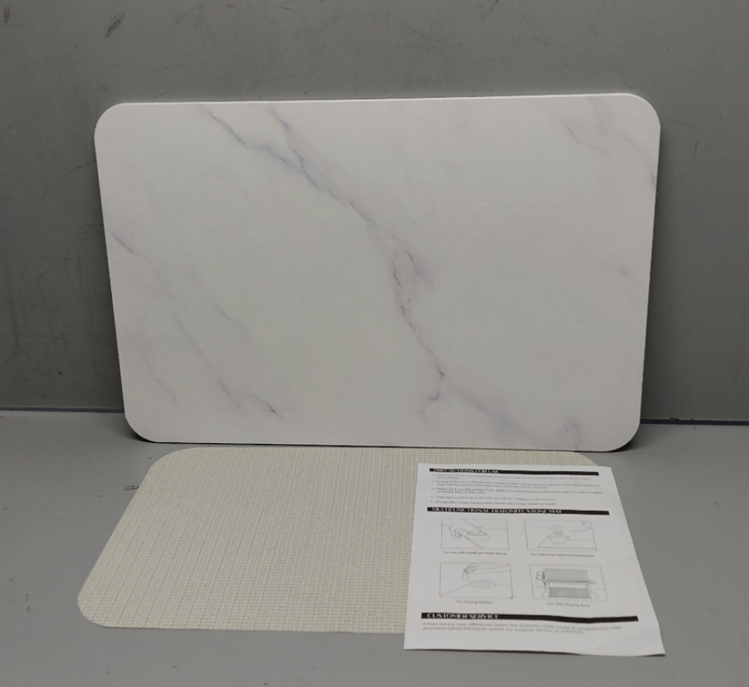 Stone Drying Mat for Kitchen Counter, 12"x16" Quick Drying Stone Dish Drying Mat, Super Absorbent Tableware Drying Mat Non Slip Heat Resistant Marble Diatomite Drying Mat