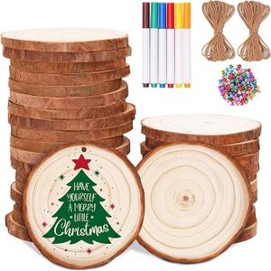 30PCS 3.5"-4" Unfinished Wooden Ornaments for Crafts, Wood Slices, Kids Wooden Painting Kit Arts Crafts, DIY Ornaments for Kids Crafting Painting Winter New Year Party Hanging Decorations