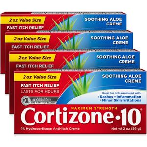 Cortizone 10 Maximum Strength Soothing Aloe Anti-Itch Cream, 1% Hydrocortisone, 2 oz. 4 pack