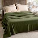 Bedsure GentleSoft 100% Cotton Blanket King Size for Bed - Breathable and Lightweight, Soft Cozy Textured Herringbone Woven Blanket for Summer, Olive Green, 108x90 inches