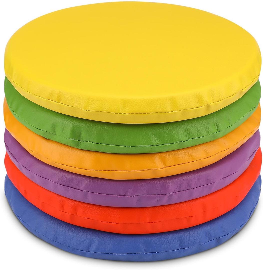 Boao 6 Pcs 12 Inch Floor Cushions for Classroom Flexible Seating Round Floor Cushions Soft Colorful Seat Pillow Suit for Kindergarten Elementary Preschool Yoga Seats Chair Furniture Accessories, Red, Orange, Yellow, Green, Blue, Purple