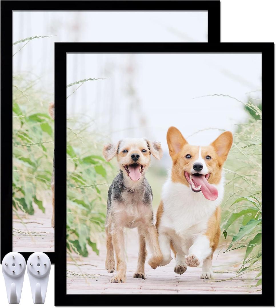 20x24 Picture Frame Set of 2, Black Photo Frames High Transparent Wall Gallery Desktop Horizontal Vertical for Canvas Collage Photo Poster Certificate 20 x 24 inches