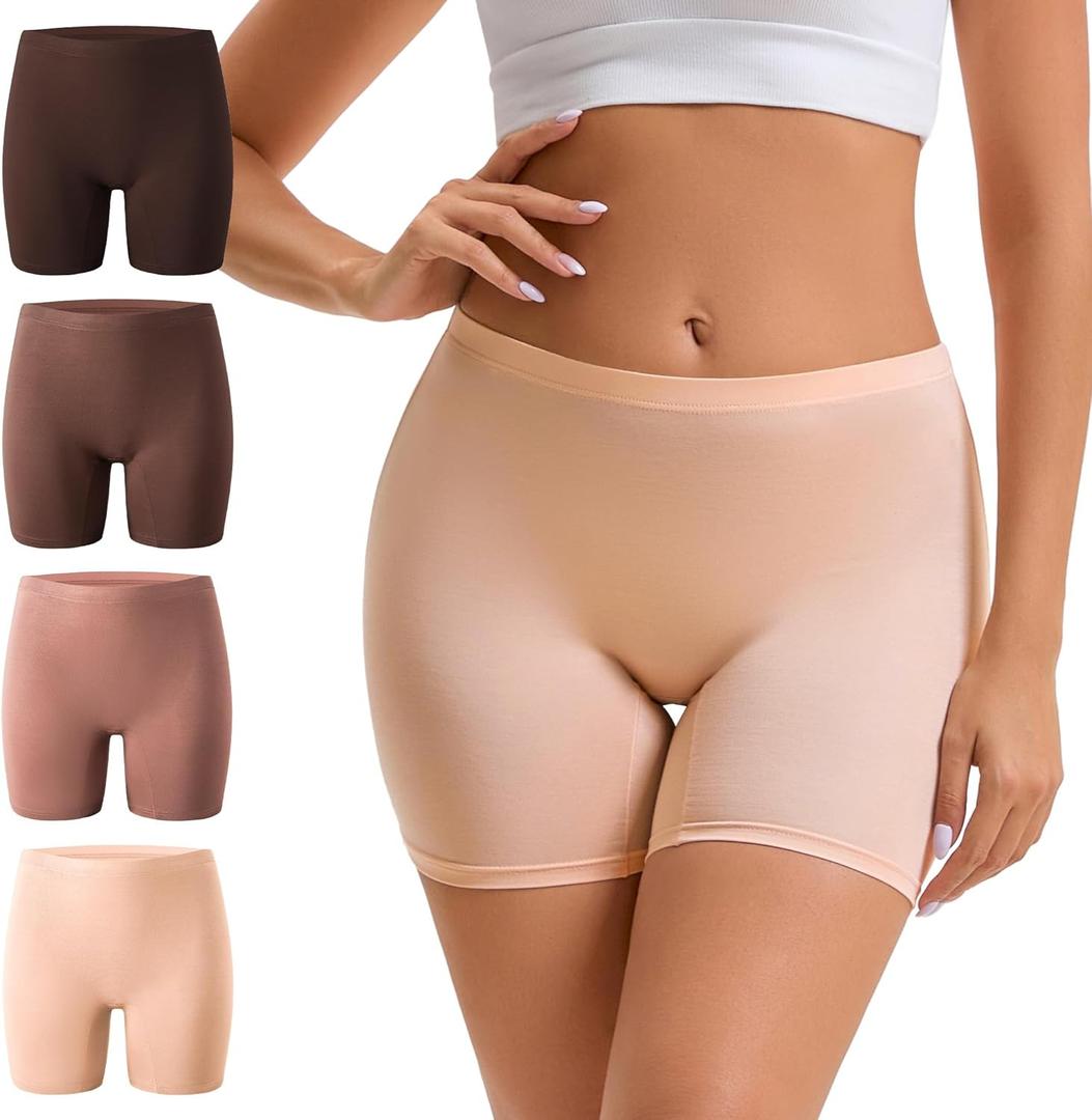INNERSY Womens Boyshorts Underwear Boxer Briefs Shorts Panties with Cotton Crotch 4 Pack (Small, Warm Retro)