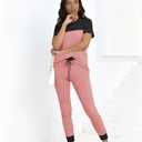 HBQ Women's Color Block 2 Piece Outfits Summer Travel Tracksuit Short Sleeve Tops High Waisted Jogger Pants Lounge Sets-Pink-(S)