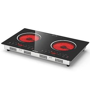 Karinear 2 Burners Electric Cooktop 24 Inch, 110v~120v Countertop and Built-in Elecric Stove Top, Portable Electric Radiant with Outlet Plug, Sensor Touch, Child Safety Lock, Timer(white)